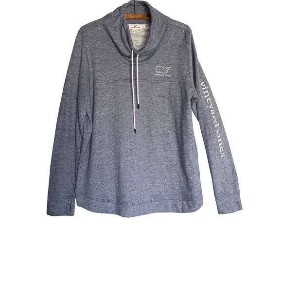 Vineyard Vines Tops - Vineyard Vines Womens L Blue Heather Cowl Neck Whale Logo Pullover Sweatshirt
